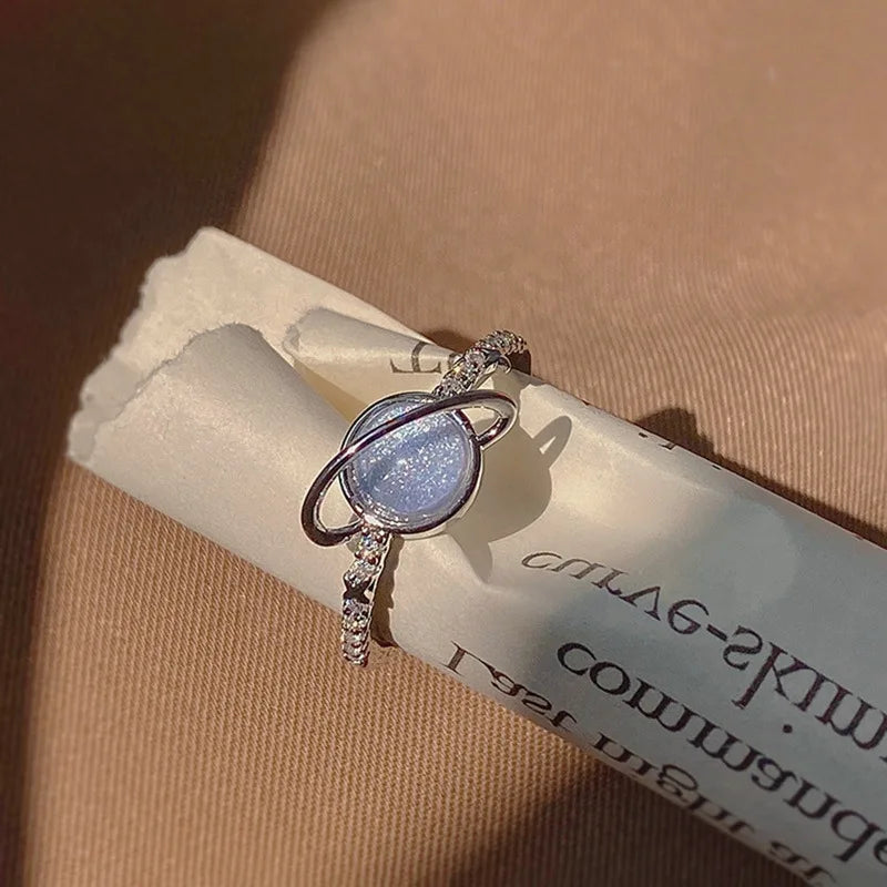 Fashion Romantic Sweet Zircon Crystal Bow Knot Rings Y2K Girls Women Delicate Lovely Blue Pink Heart Ring Party Dating Jewelry
