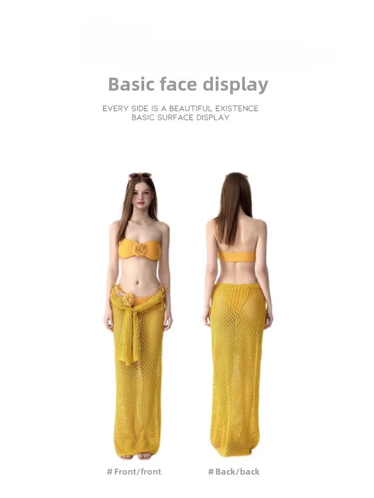 LONG SKIRT TWO-PIECE YELLOW BEACH PARTY BIKINI