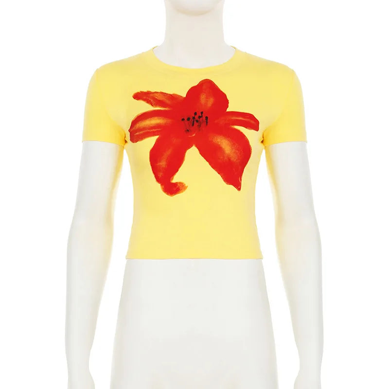 CONTRAST COLOR FLORAL CROP TOP