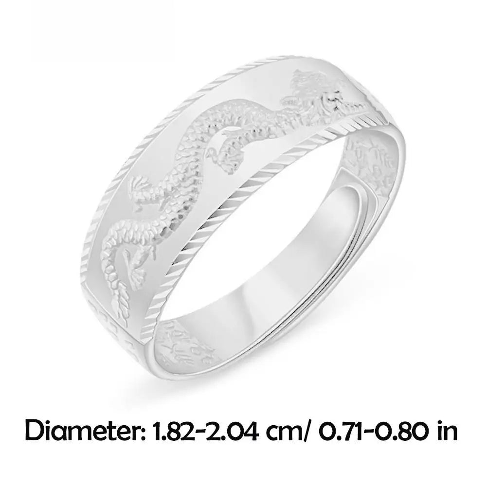 24k Gold for Man Luxury Engraving Dragon Adjustable Fashion Jewelry Male Two Color Yellow/White Gold Finger Gift C2S3