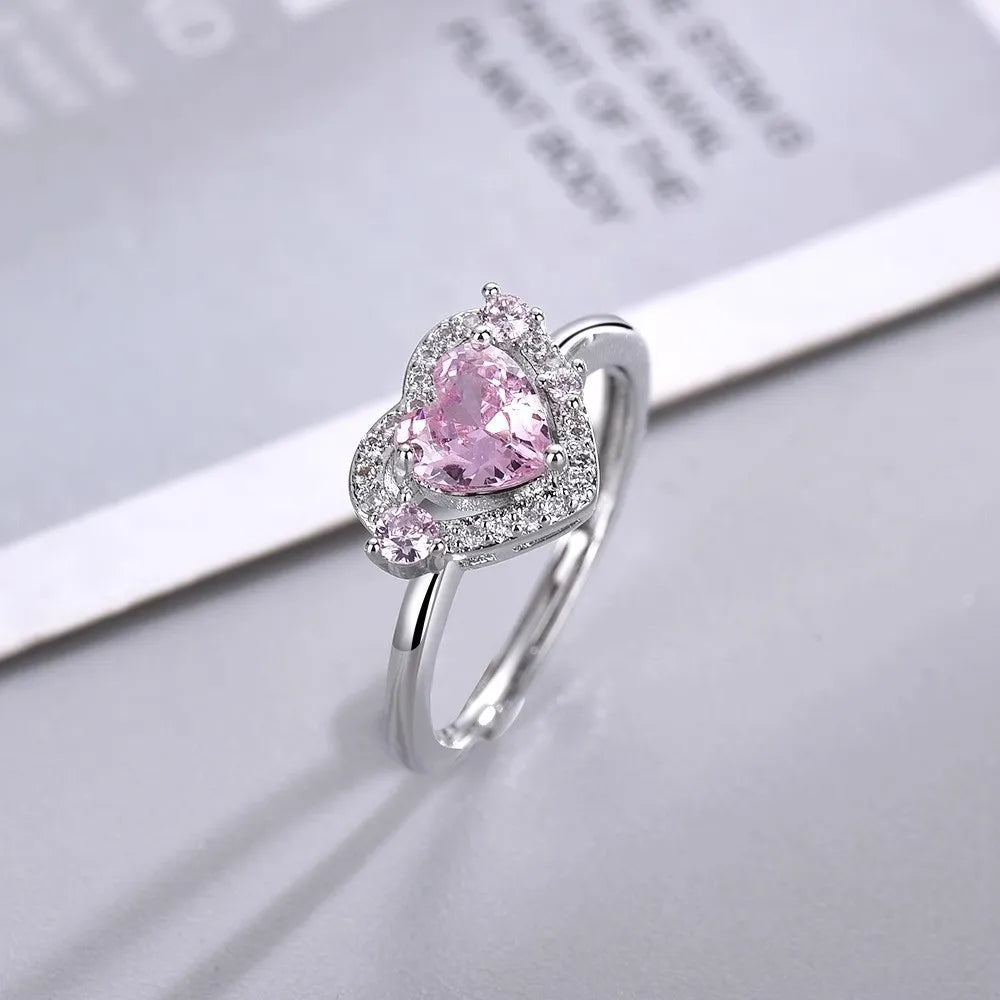 Fashion Romantic Sweet Zircon Crystal Bow Knot Rings Y2K Girls Women Delicate Lovely Blue Pink Heart Ring Party Dating Jewelry