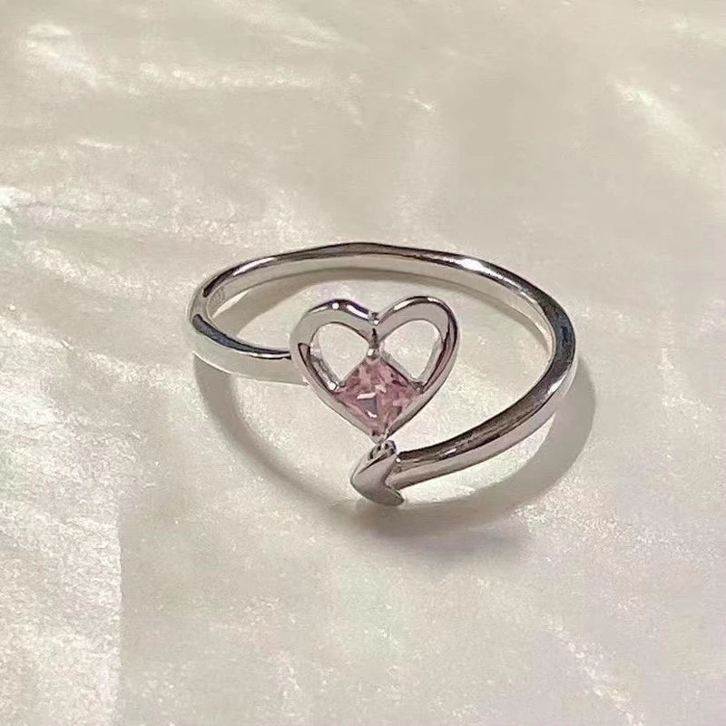 Korean Fashion Exquisite Purple Zircon Heart Star Ring Y2K Girls Pink Crystal Bow Knot Ring Women Party Dating Jewelry Gifts