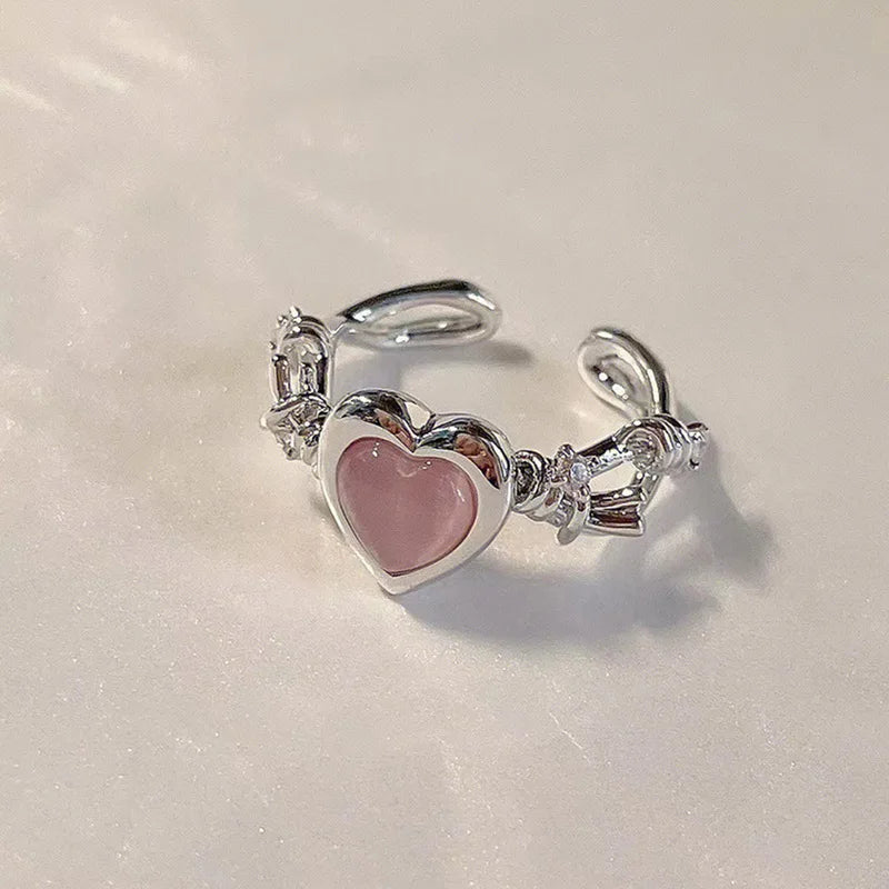 Korean Fashion Exquisite Purple Zircon Heart Star Ring Y2K Girls Pink Crystal Bow Knot Ring Women Party Dating Jewelry Gifts