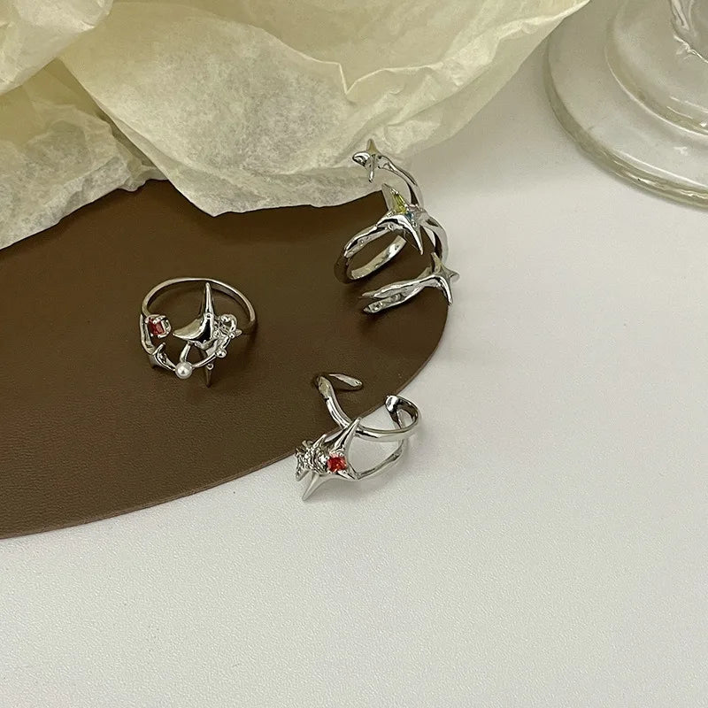 Korean Fashion Exquisite Purple Zircon Heart Star Ring Y2K Girls Pink Crystal Bow Knot Ring Women Party Dating Jewelry Gifts