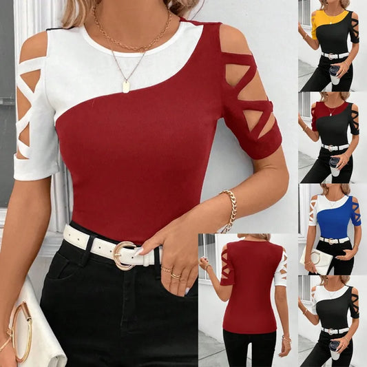 COLOR BLOCK CROSS OFF SHOULDER BOTTOM