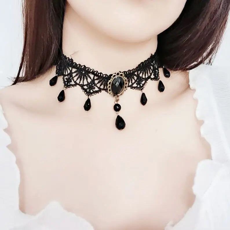 Girl Black Lace Choker Necklace For Women Grunge Neck Chain Collarbone Necklaces Punk Lolita Gothic jewelry For Girls Vintage