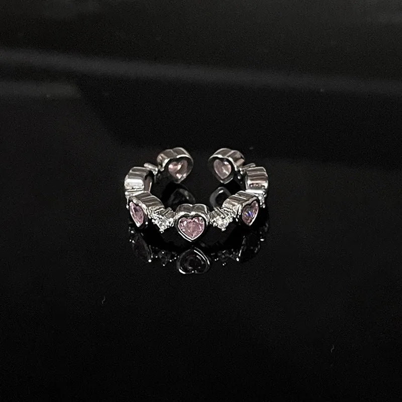 Korean Fashion Exquisite Purple Zircon Heart Star Ring Y2K Girls Pink Crystal Bow Knot Ring Women Party Dating Jewelry Gifts