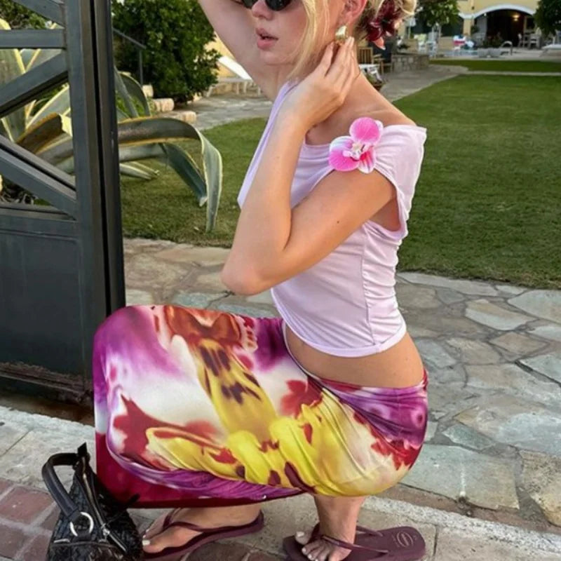 LAMUSA 2000s 3D FLOWER TANK TOP