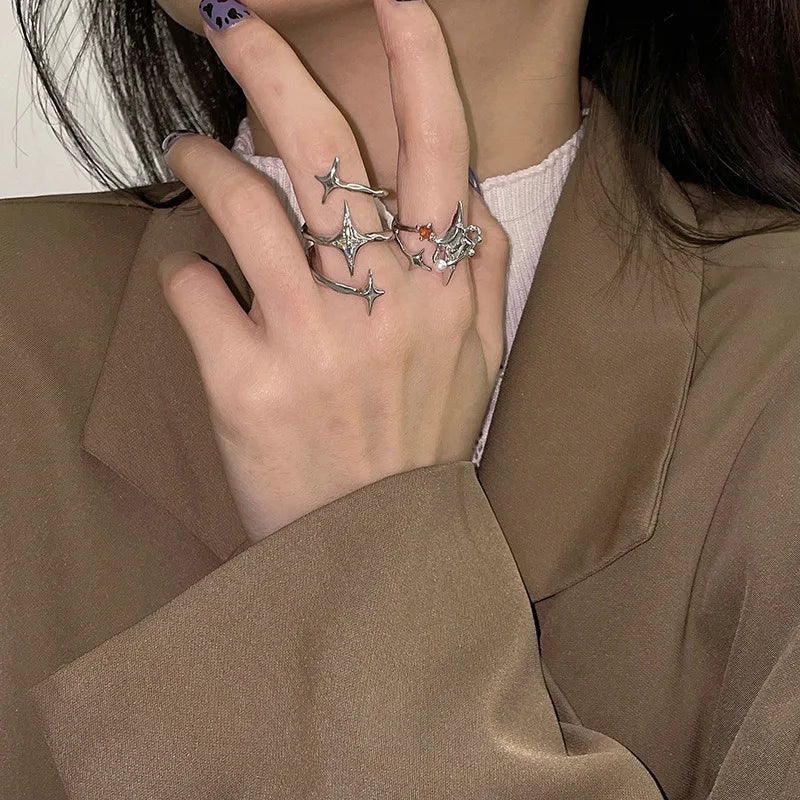 Fashion Romantic Sweet Zircon Crystal Bow Knot Rings Y2K Girls Women Delicate Lovely Blue Pink Heart Ring Party Dating Jewelry