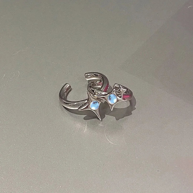 Fashion Romantic Sweet Zircon Crystal Bow Knot Rings Y2K Girls Women Delicate Lovely Blue Pink Heart Ring Party Dating Jewelry