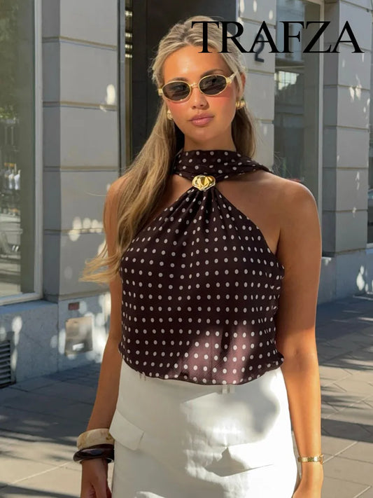DOT PRINTED SCARF METAL BUCKLE BACKLESS BOTTOM