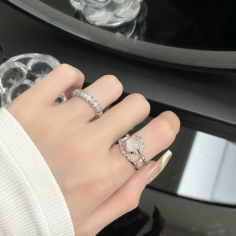 Korean Fashion Exquisite Purple Zircon Heart Star Ring Y2K Girls Pink Crystal Bow Knot Ring Women Party Dating Jewelry Gifts
