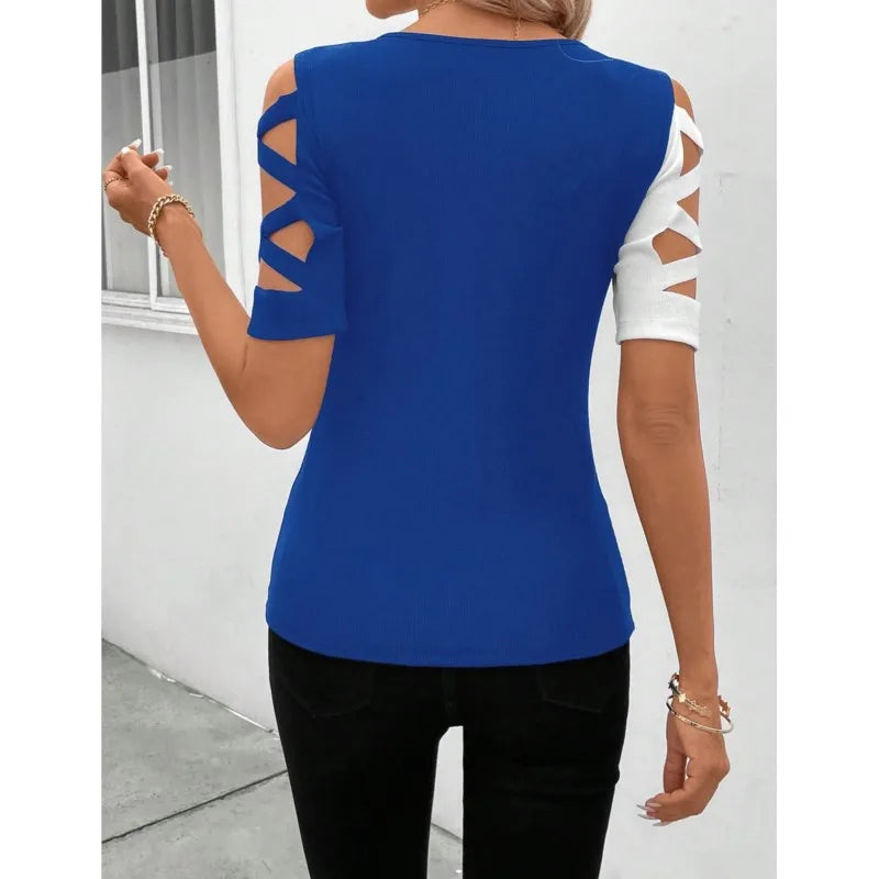 COLOR BLOCK CROSS OFF SHOULDER BOTTOM