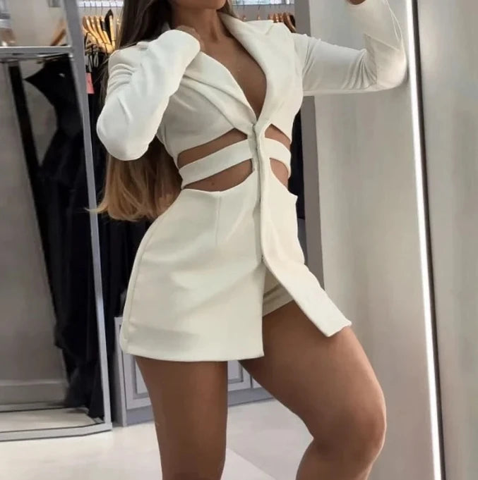 RUFFLE HEM LONG SLEVE BLAZER DRESS