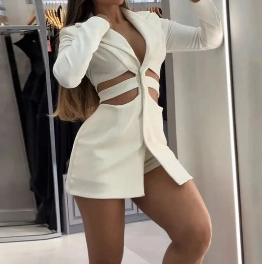 RUFFLE HEM LONG SLEVE BLAZER DRESS