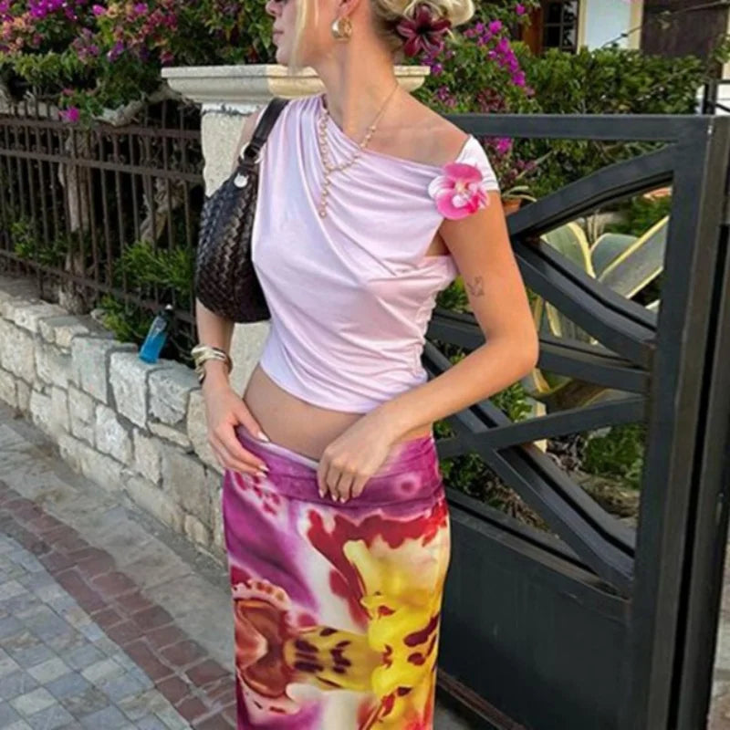 LAMUSA 2000s 3D FLOWER TANK TOP