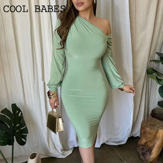DAIGONAL COLLAR BODYCON DRESS