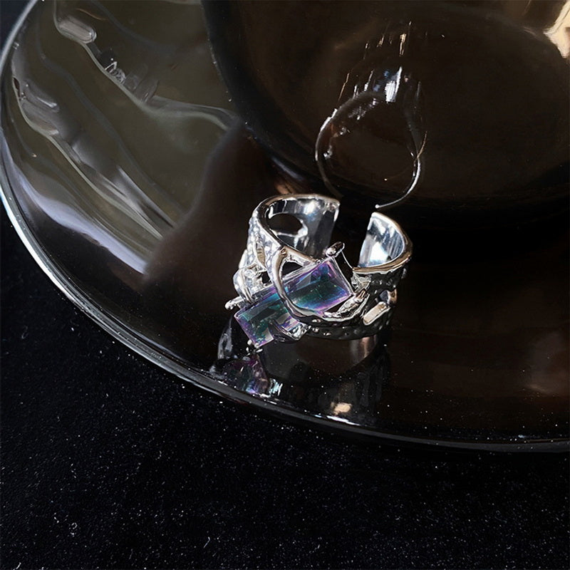 Korean Fashion Exquisite Purple Zircon Heart Star Ring Y2K Girls Pink Crystal Bow Knot Ring Women Party Dating Jewelry Gifts